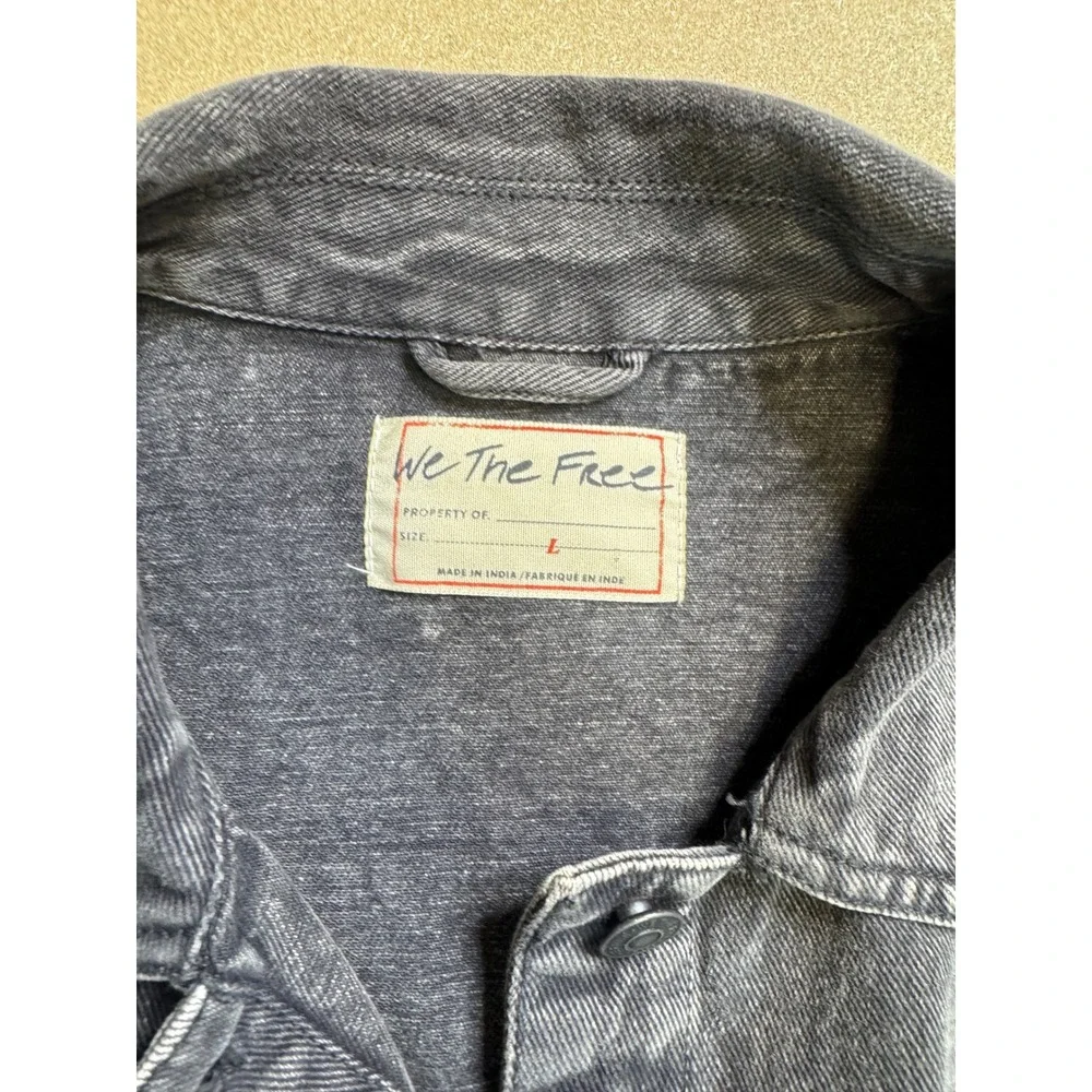 Free People We The Free Denim Shirt Jacket Washed Black Grey Oversized Shacket L - Picture 5 of 10